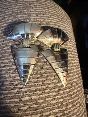 Geometric Silver-Tone Art Deco Clip Earrings